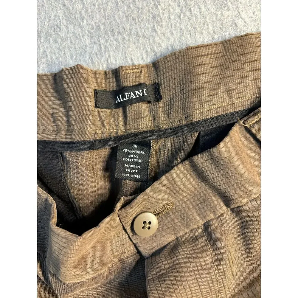 Alfani Chino Shorts Mens Size 36 Brown Pinstripe Modal Pockets Casual Flat Front